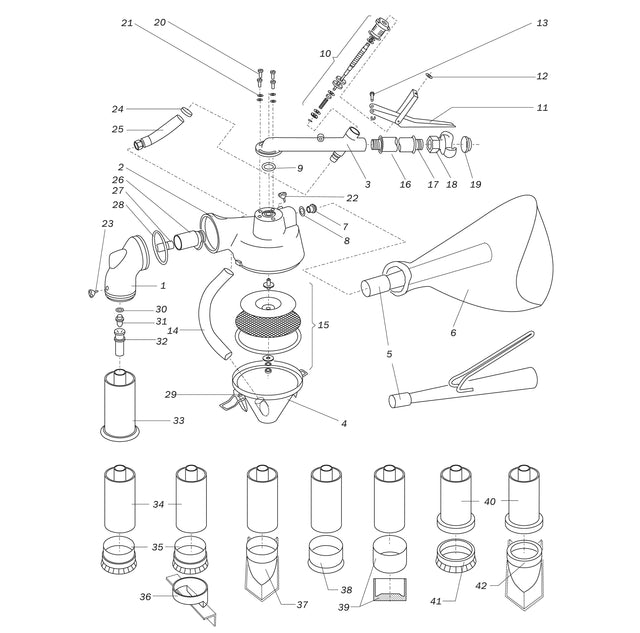 Schematic illustration of the Contracor Educt-O-Matic Blasting Tool with numbered parts for clear identification.